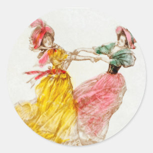 Vintage Christmas Women Dancing (1900) Classic Round Sticker