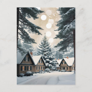 Vintage Christmas wonder village in forest Postcard