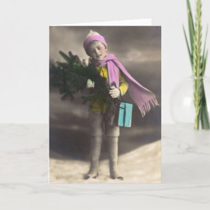 Vintage Christmas Wonderland Boy Tree Decorations Holiday Card