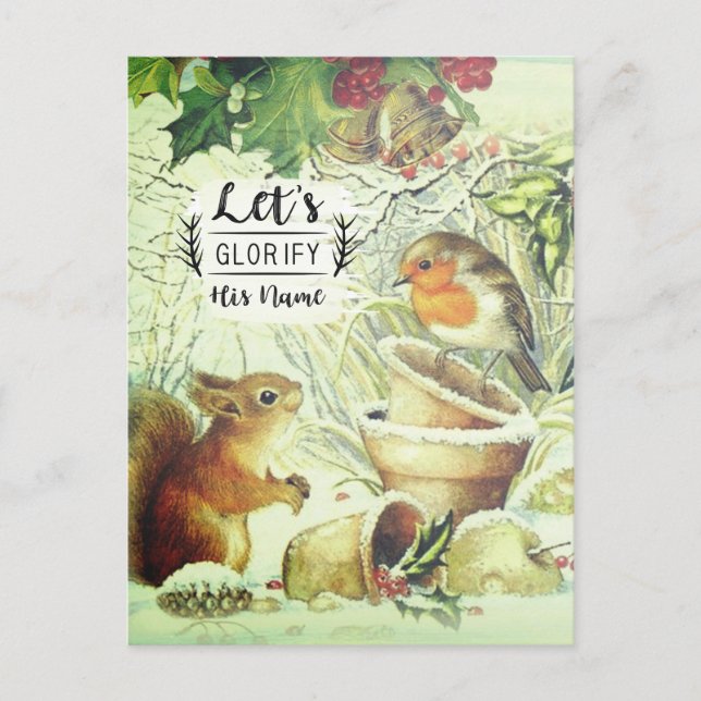 Vintage Christmas Woodland Animals Inspirational Postcard (Front)