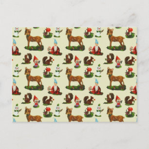 Vintage Christmas Woodland Deer Santa Snowman Holiday Postcard