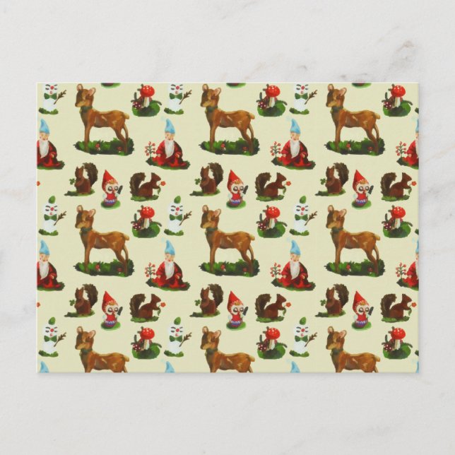 Vintage Christmas Woodland Deer Santa Snowman Holiday Postcard (Front)