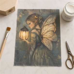 Vintage Christmas Woodland Fairy Holding Lantern Tissue Paper