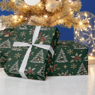 Vintage Christmas Woodland Forest Deer Wrapping Pa Paper