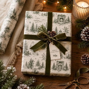 Vintage Christmas Woodland Toile Wrapping Paper