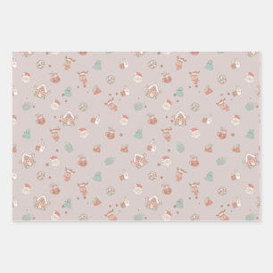 Vintage Christmas Wrapping Paper 3 Sheets
