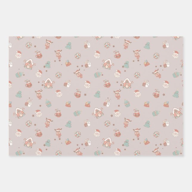 Vintage Christmas Wrapping Paper 3 Sheets (Front)