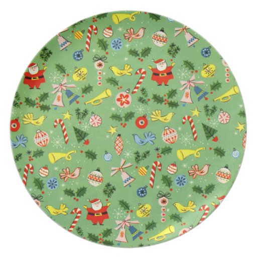 Vintage Christmas Wrapping Paper Melamine Plate | Zazzle