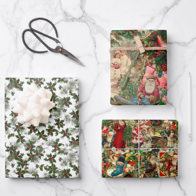 Vintage Christmas wrapping paper trio (Front)