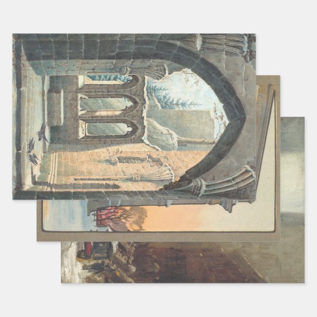 Vintage Christmas Wrapping Paper WINTER RUINS, NY (Set)