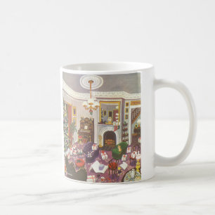 Vintage Christmas Wrapping Presents in Living Room Coffee Mug