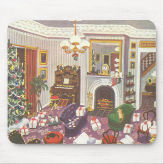 Vintage Christmas Wrapping Presents in Living Room Mouse Mat