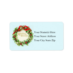 Vintage Christmas Wreath Address Label