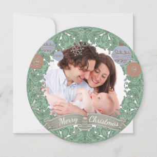 Vintage Christmas Wreath Custom Photo Holiday Card