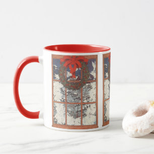 Vintage Christmas Wreath in a Window with Snow Mug