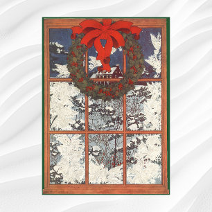Vintage Christmas Wreath in a Window with Snow Poster