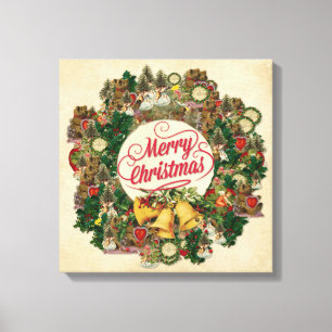Vintage Christmas Wreath (Merry Christmas) Canvas Print