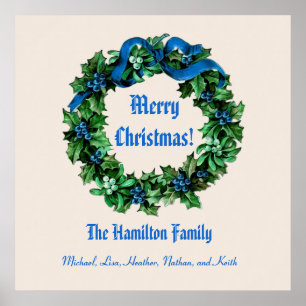 Vintage Christmas Wreath Merry Christmas Custom V6 Poster