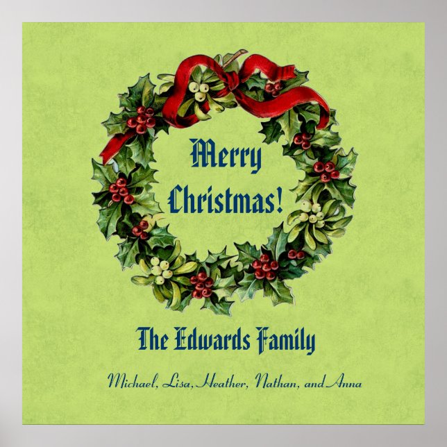 Vintage Christmas Wreath Merry Christmas Green 04 Poster (Front)