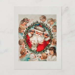 Vintage Christmas Wreath Santa Telephone Postcard