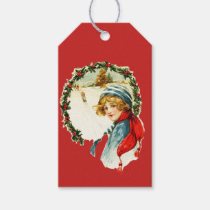 VINTAGE CHRISTMAS WREATH WITH BOY Gift Tag