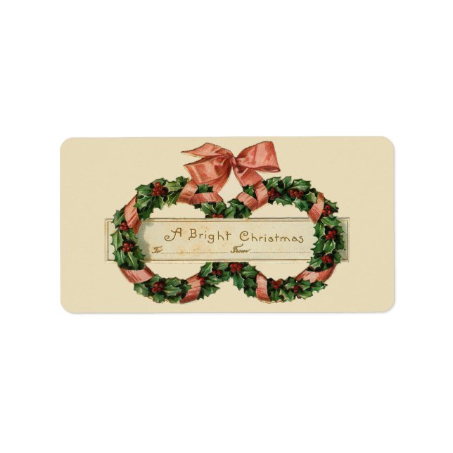 Vintage Christmas Wreaths Gift Tag Label (Front)