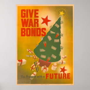 Vintage Christmas WWII Bond Drive Poster Art