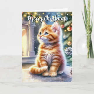 Vintage Christmas Yellow Kitten Card