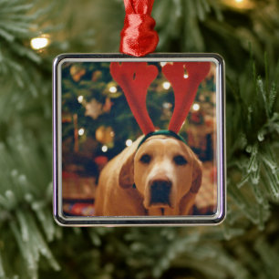Vintage Christmas Yellow Lab Dog Metal Tree Decoration