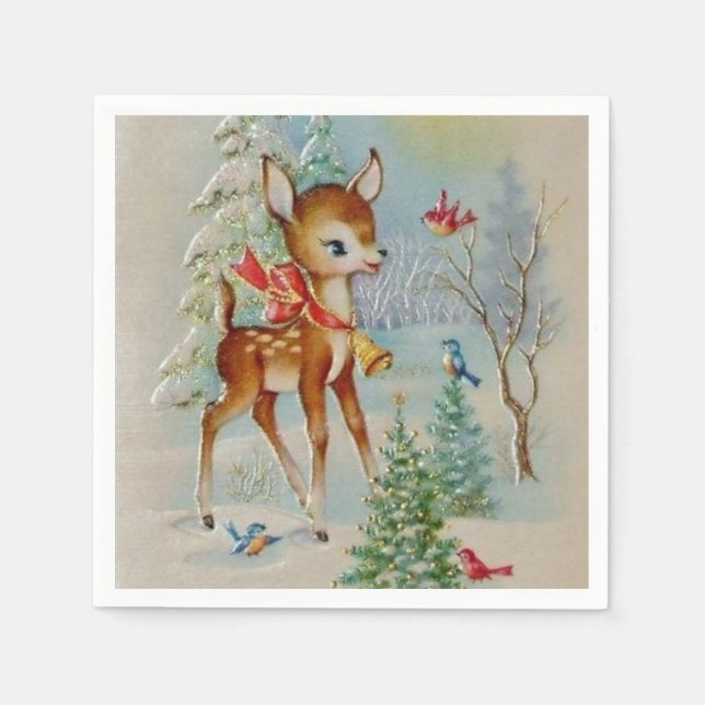 Vintage Christms deer animals party napkins (Front)