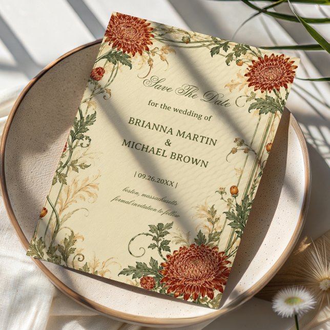 Vintage Chrysanthemum Botanical Save The Date (Creator Uploaded)
