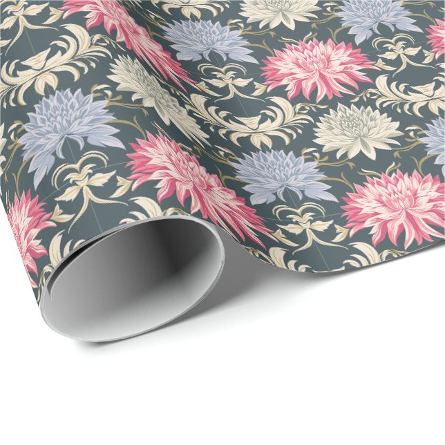 Vintage Chrysanthemum Damask Pattern Wrapping Paper (Roll Corner)