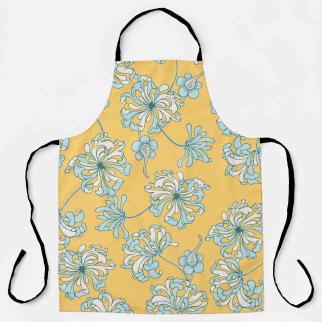 Vintage Chrysanthemum Flowers, Oriental Pattern. Apron (Front)