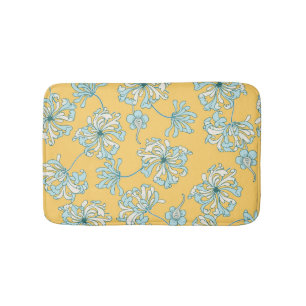Vintage Chrysanthemum Flowers, Oriental Pattern. Bath Mat