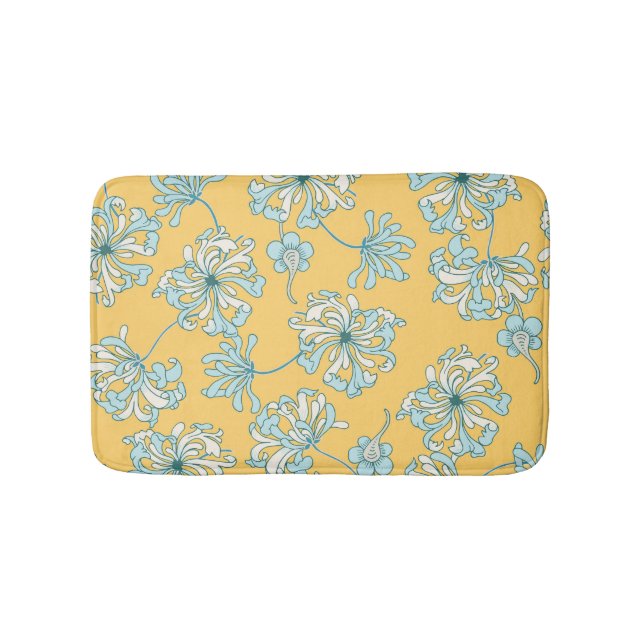 Vintage Chrysanthemum Flowers, Oriental Pattern. Bath Mat (Front)