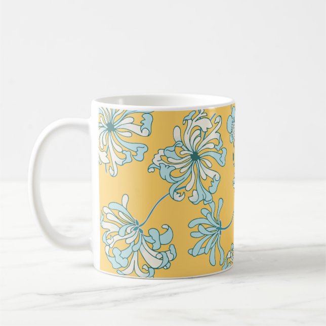Vintage Chrysanthemum Flowers, Oriental Pattern. Coffee Mug (Left)
