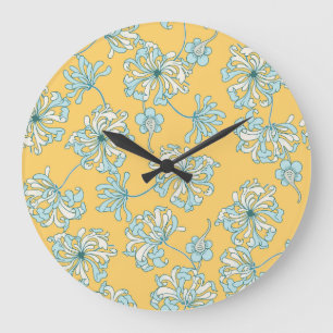 Vintage Chrysanthemum Flowers, Oriental Pattern. Large Clock