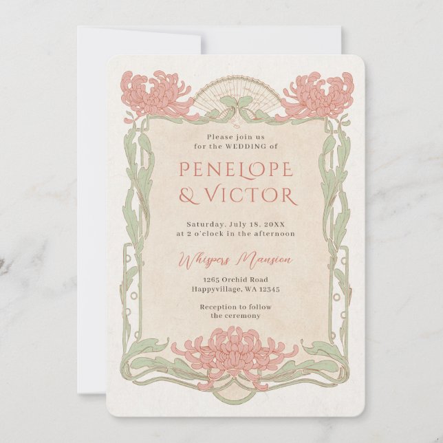 Vintage Chrysanthemum Frame Wedding Invitation (Front)