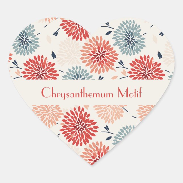 Vintage Chrysanthemum Motif Japenese Pattern Heart Sticker (Front)