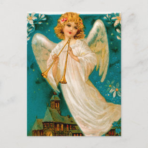 Vintage Church and Angel Christmas postcard