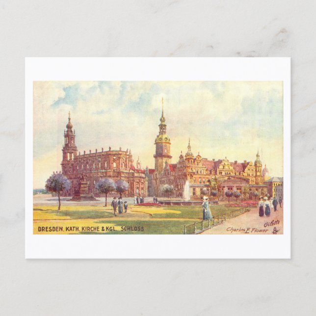 Vintage Church and Palace in Dresden, Germany Postcard (Front)