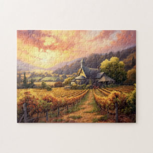 Vintage Church and Vineyard at Sunset Jigsaw Puzzle