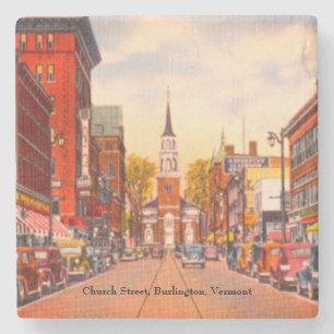 Vintage Church Street, Burlington, VT Stone Coaster