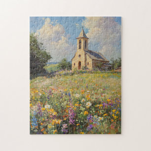 Vintage Church Wildflowers Fine Art Jigsaw Puzzle