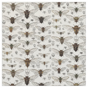 Vintage Cicadas Illustration Fabric