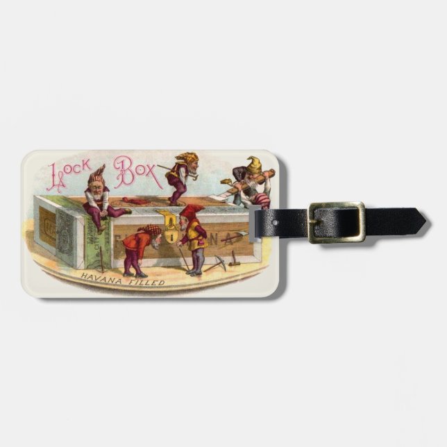 Vintage Cigar Box Gnomes Luggage Tag (Front Horizontal)