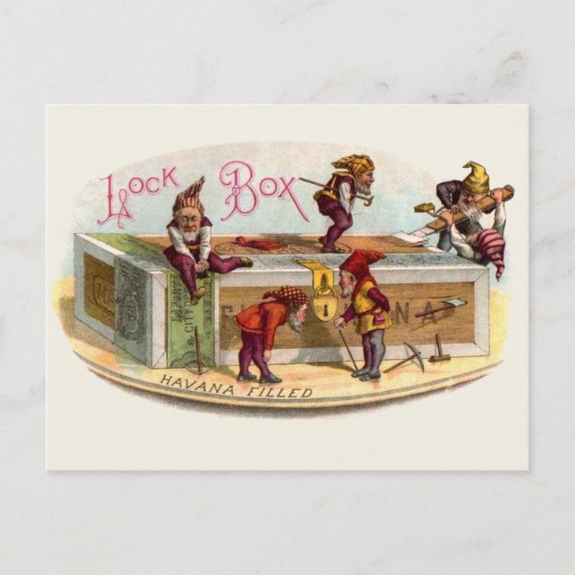 Vintage Cigar Box Gnomes Postcard (Front)