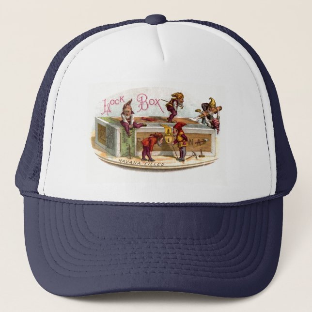Vintage Cigar Box Gnomes Trucker Hat (Front)