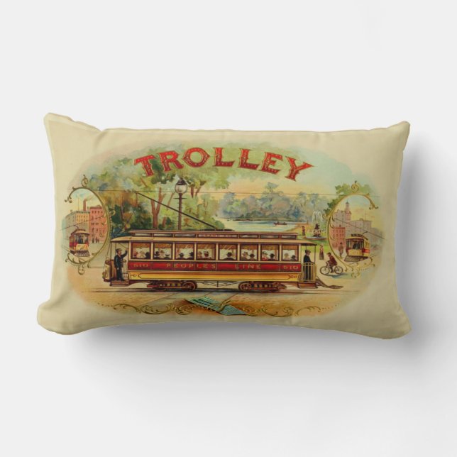 Vintage Cigar Box Label Lumbar Cushion (Front)