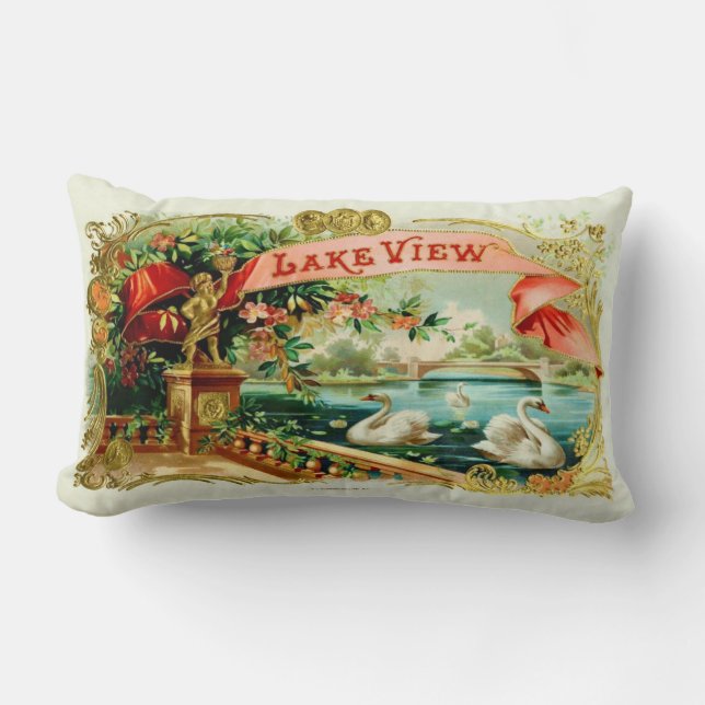 Vintage Cigar Box Label Lumbar Cushion (Front)